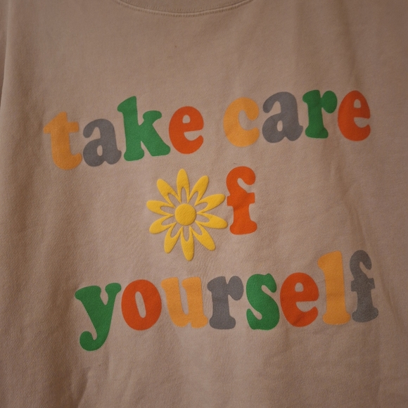 Womens XL US Vintage Take Care of Yourself Beige Sweatshirt XL - Picture 2 of 2